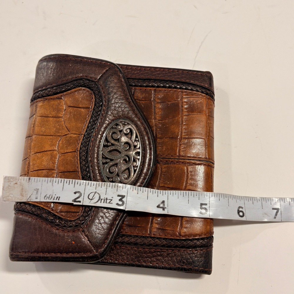 Brighton Womens Small Croc Embossed Leather Trifold Wallet Braided Western Boho - Picture 10 of 13